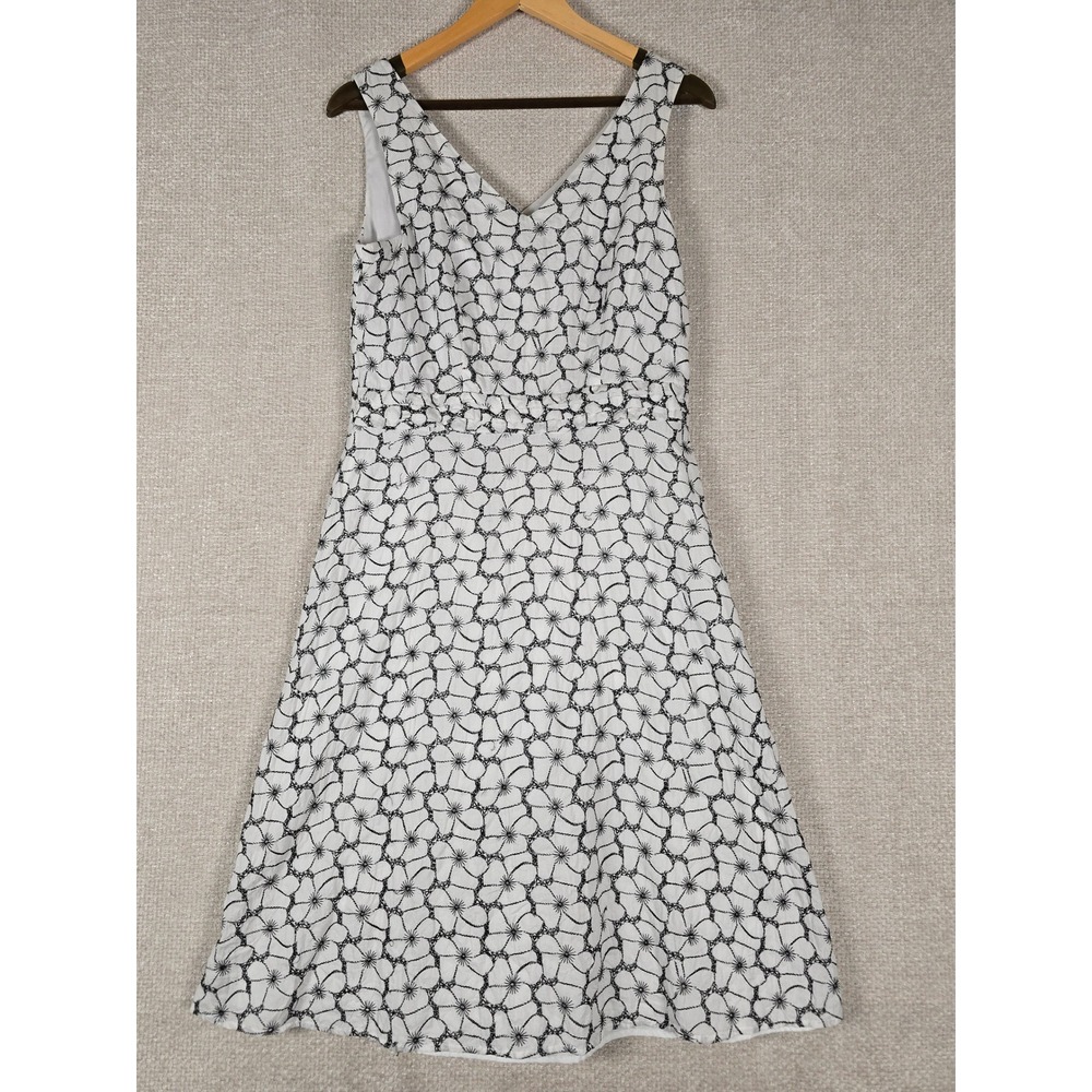 Believe Womens Black White Floral Embroidered V-Neck Midi Dress Size 12‎